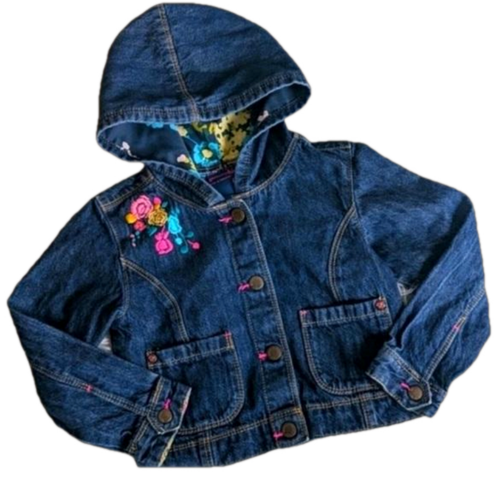 Adorable Vintage Oshkosh Hooded Denim Jacket size 3T